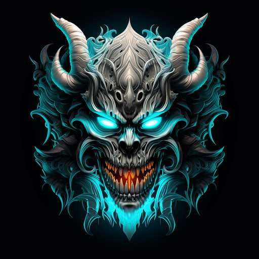 Demon head cartoon design, light silver and turquoise style