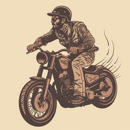 Vintage flat tattoo sketch of a 1950s style biker