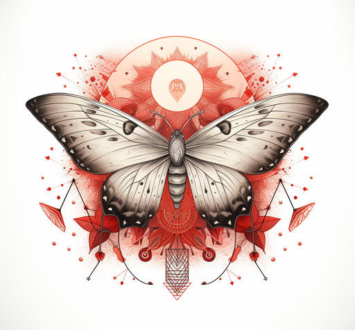 The moth and the sun with the moon, graphic linework style