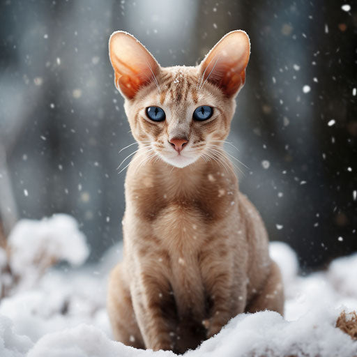 Oriental shorthair cat in the snow