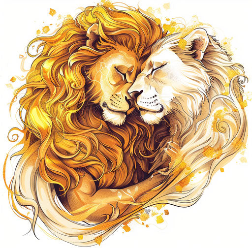 Bold sketches of lion king and lioness queen in clipart style