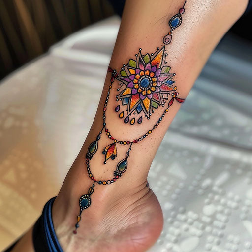 Vibrant ankle bracelet with neon colors and funky shapes