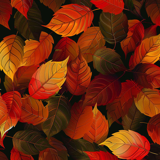 Fall leaves clipart in photo realistic style with a flat random background, vibrant tones and enhanced clarity