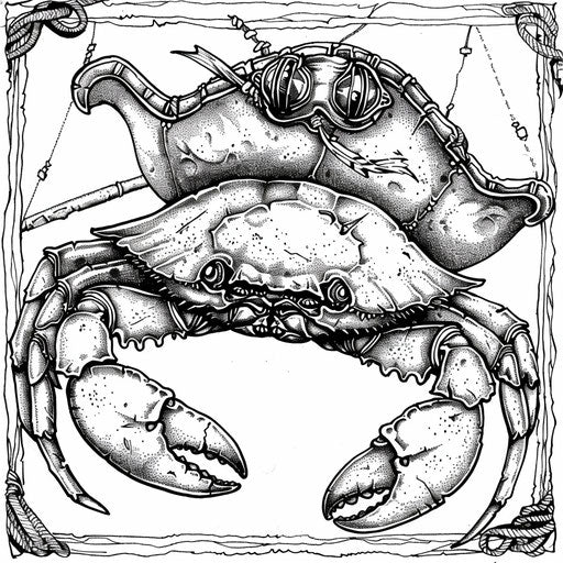 Whimsical crab with pirate hat and eye patch