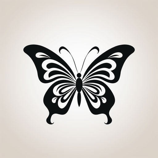 Black and white butterfly on white background, minimalist style