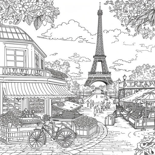 Eiffel Tower and the bustling Parisian market