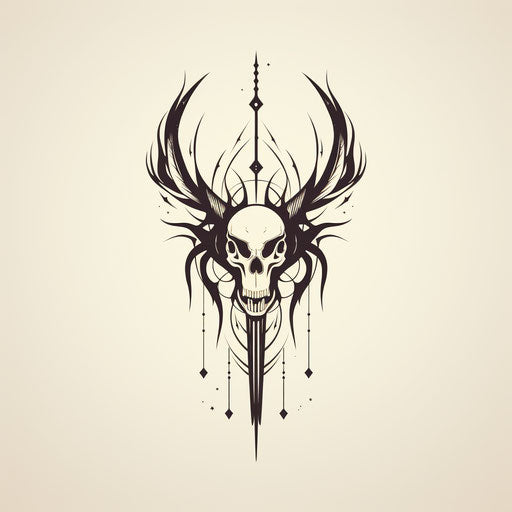 Tribal tattoo feather ink horn skull minimalistic symmetry
