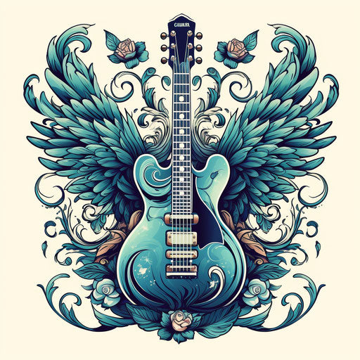 Rock tattoo with wings, light navy and light emerald style