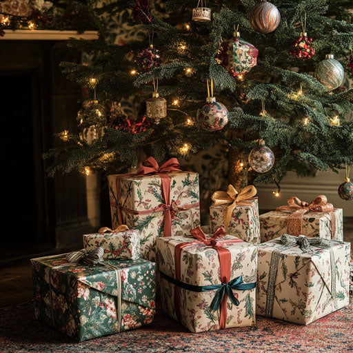 A beautifully wrapped collection of Christmas gifts