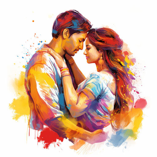 Holi clipart in the style of Oil painting, on a white background