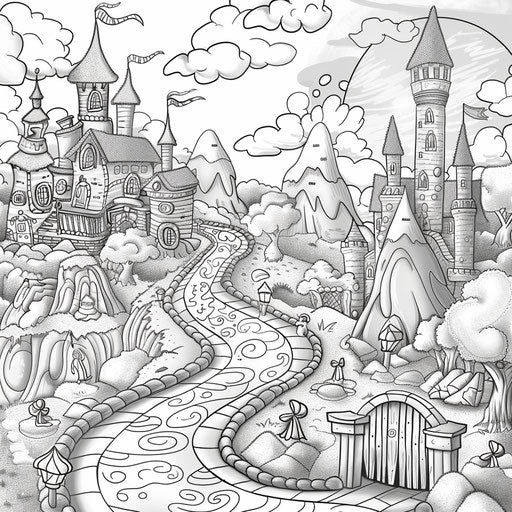 Magical candy land, Mindy Sommers style, coloring page