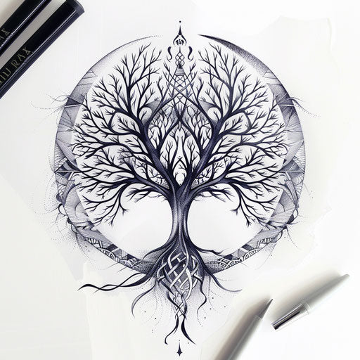 Art Deco inspired tree of life tattoo design