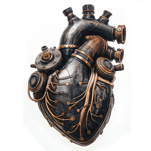 Steampunk-inspired mechanical heart tattoo design