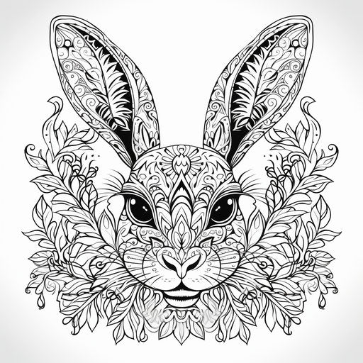 Coloring page tattered rabbit mandala tattoo