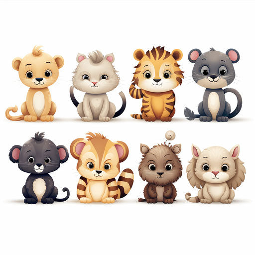 Cute animal clipart in the style of Chiaroscuro Art, on white background