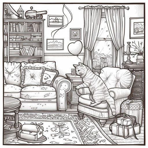 Cat playing with balloon in living room