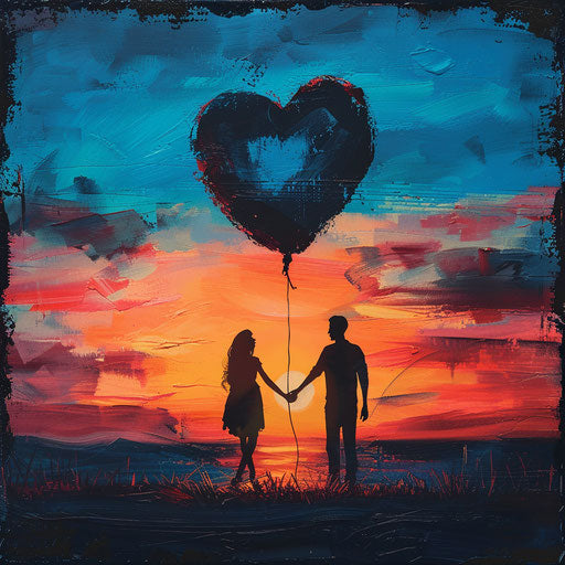 Sunset lovers holding hands