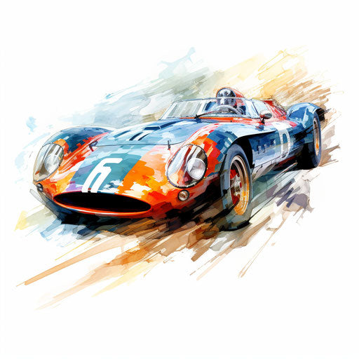 Race car clipart in the style of Impressionistic Art, on a white background