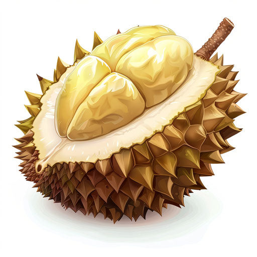 Durian clipart in a photorealistic style on flat white background