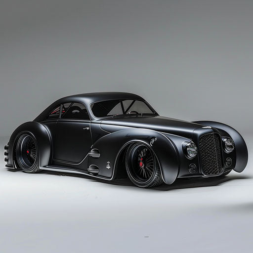 Modernized Bentley R Type Continental with matte black finish and aggressive sportscar styling