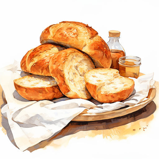 Bread depicted as oil painting on white background