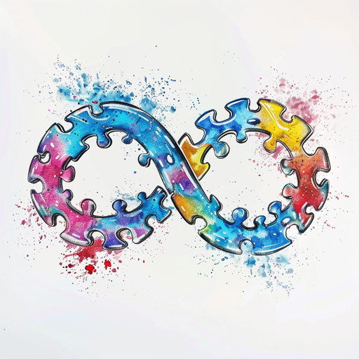 Infinity symbol intertwined with colorful puzzle pieces