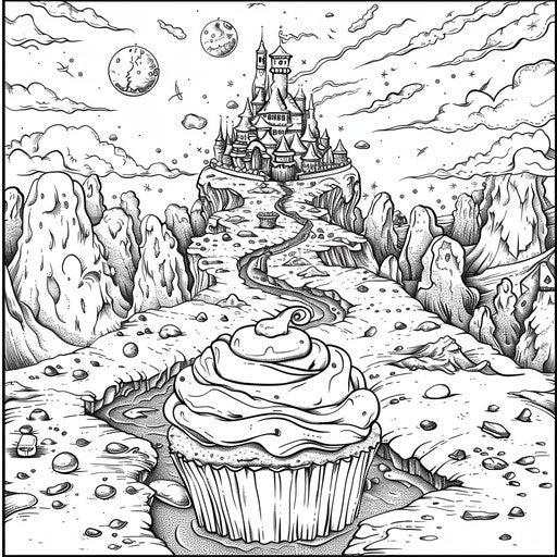 Epic cupcake in a fantasy landscape