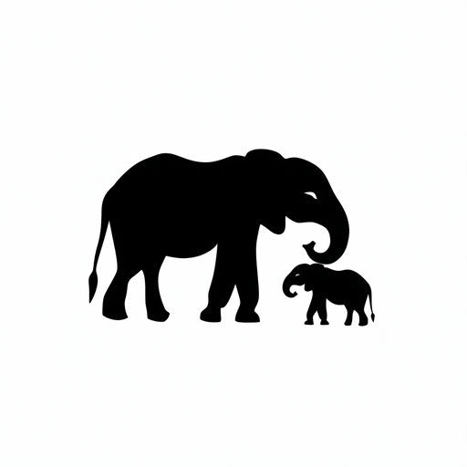 Mother and baby elephant tattoo in silhouette, clipart style