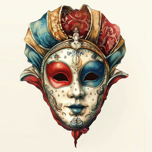 Colorful traditional Venetian mask on white background