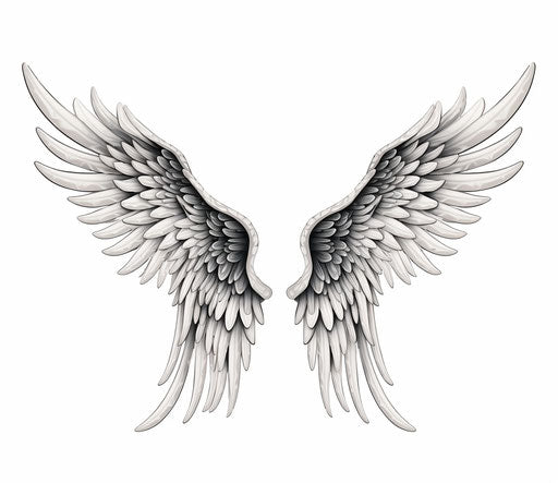 Black and white wings isolated on white background, embroidery art