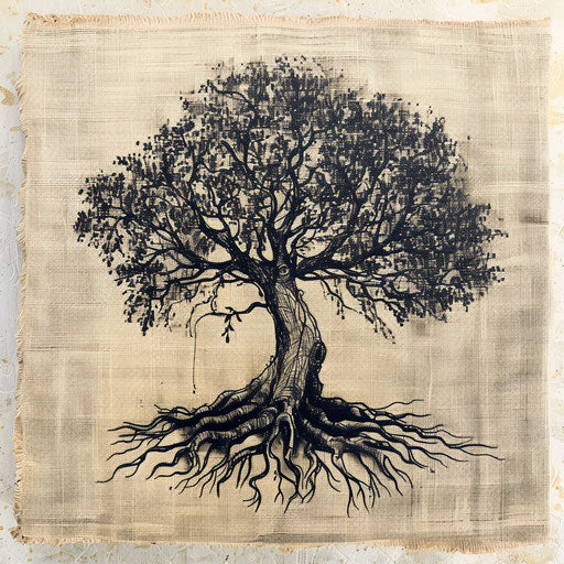 Vintage tree of life tattoo drawing on canvas