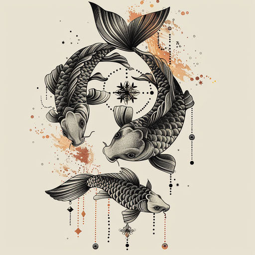 Stylish flat tattoo sketch of the Pisces constellation