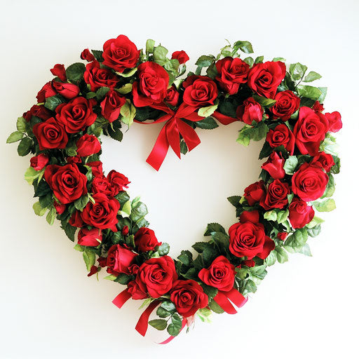 Heart-shaped wreath of red roses