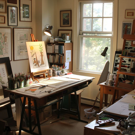 Home office with dedicated art space and drafting table