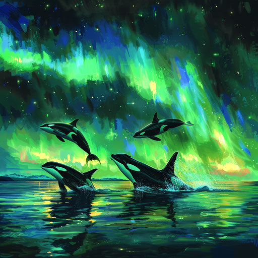 Celestial Dance of Orcas Under the Northern Lights
