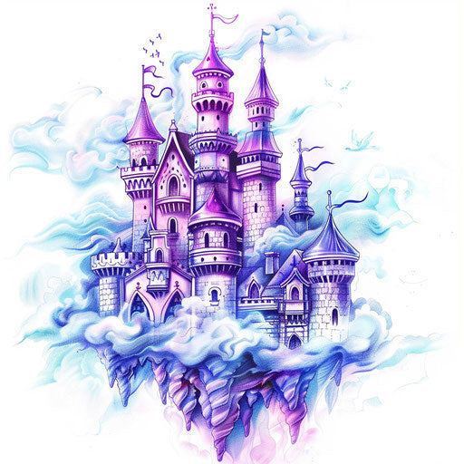 Fantasy castle in clouds in pastel clipart design