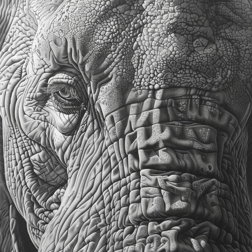 The wise eyes of the elephant surrounded by skin texture