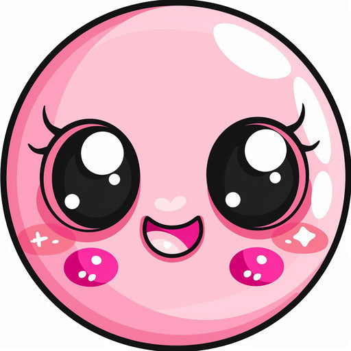 Adorable pink circle with eyes and mouth, cute cartoon