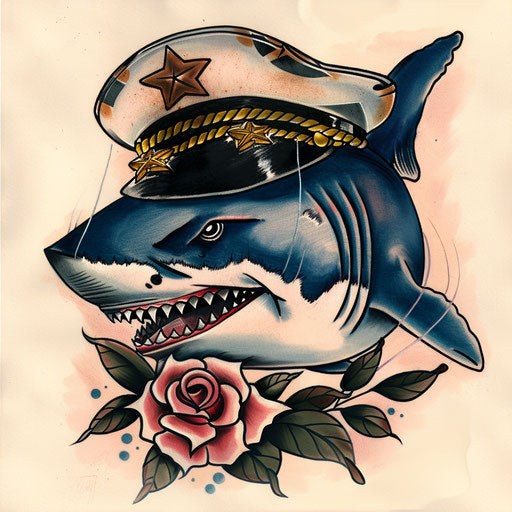Dynamic traditional shark sailor tattoo