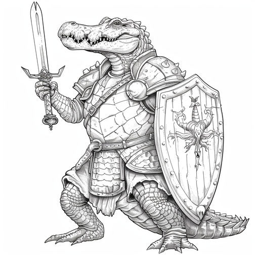 Crocodile knight with shield and sword