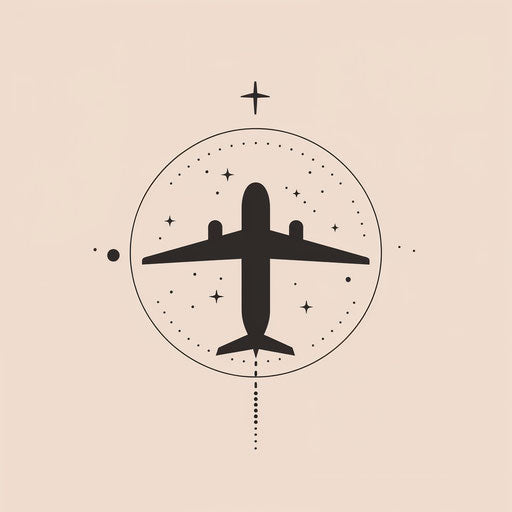 Elegant travel logo with minimalist airplane on light beige background