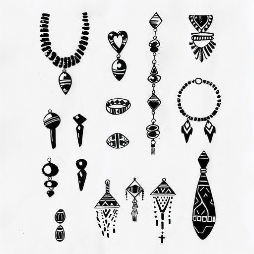 Minimalist tattoo sketch of African ethnic jewelry