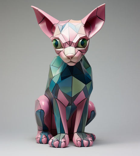 Sphynx kitten sitting on white background, light maroon and dark indigo style