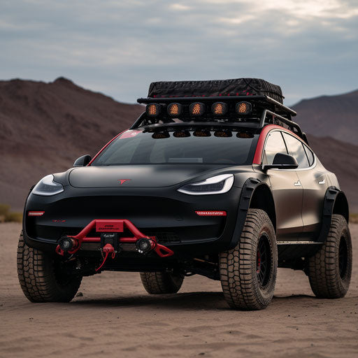Tesla Model Y rally version with off-road modifications