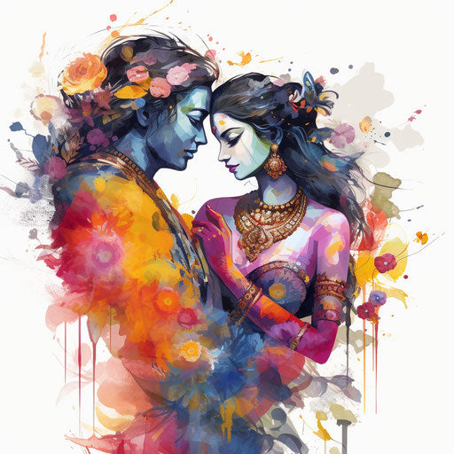 Radha krishna clipart in the style of oil painting, on white background