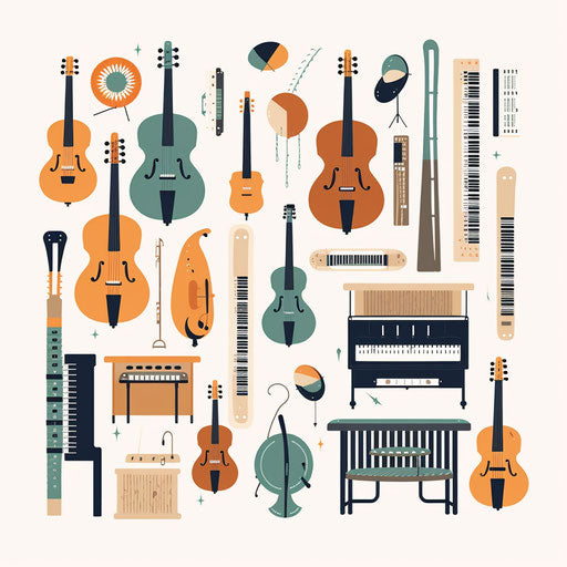 Musical instruments in Minimalist style, on a white background