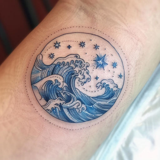 Fantasy-themed Aquarius constellation tattoo