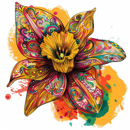 Bohemian clipart style flat tattoo sketch of a daffodil