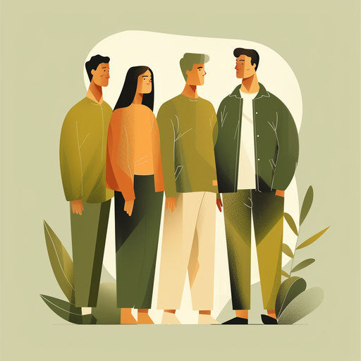 Team artwork in a realistic portrayal with a flat, muted olive backdrop, highlighting soft gradients and refined lines