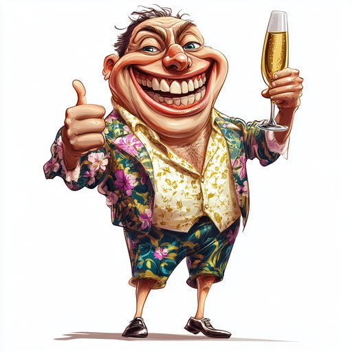 Humorous caricature of a champagne clipart with human characteristics